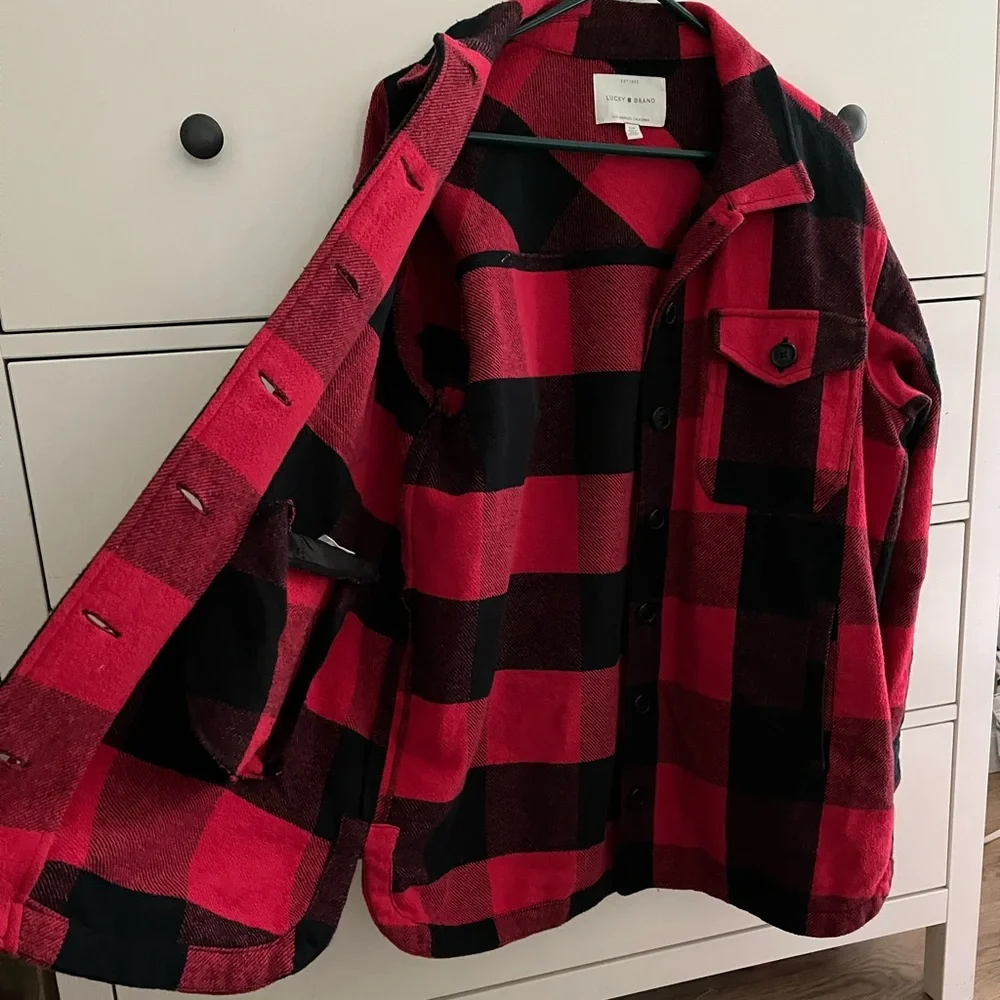 LUCKY brand oversized plaid shirt jacket buffalo red size S